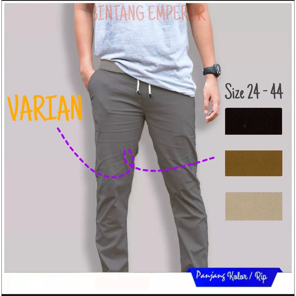 Celana Chino Panjang Pria Cino Rib Pinggang Karet Distro Premium Hitam Size 28-38 celana panjang warna cream sirwal celana mendaki gunung