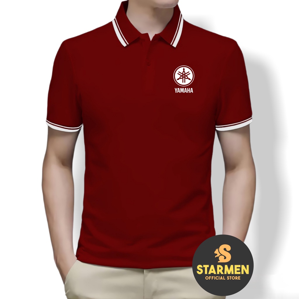 Kaos Polo Shirt Pria Kerah List Putih logo YAMAHA O