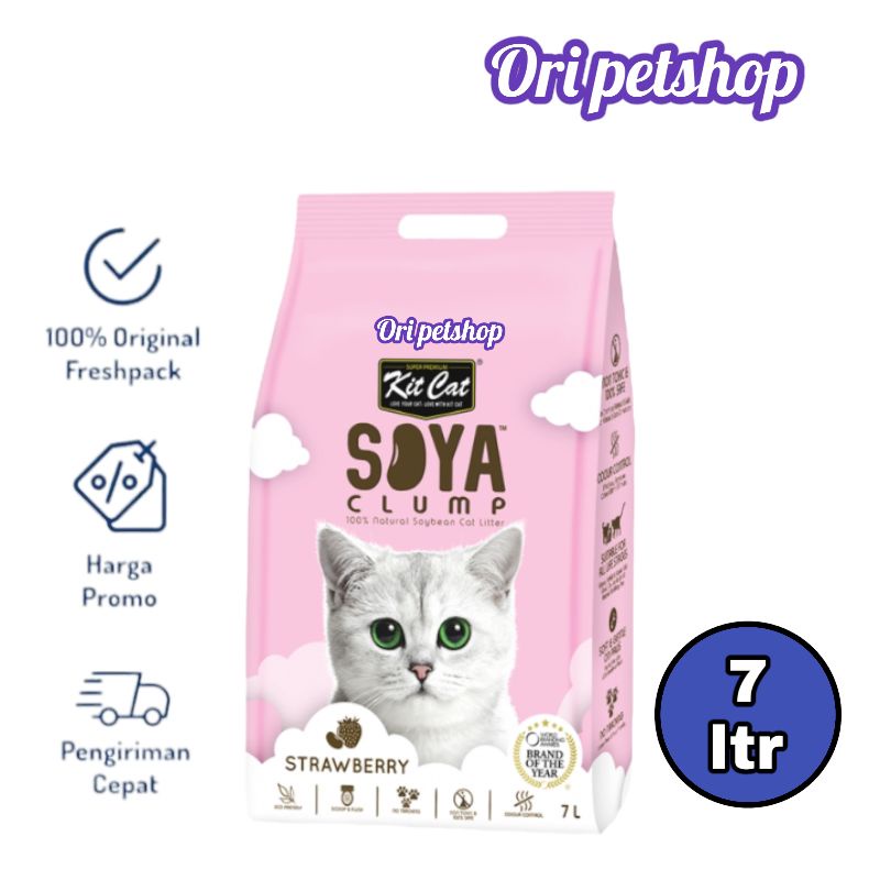 Pasir  Kit Cat tofu Soya 7 ltr Strawberry - Pasir Kucing Wangi