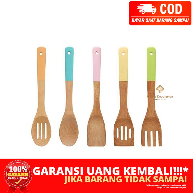 (HOMEDECORA_ID) BERGARANSI SET ALAT DAPUR PREMIUM WOODEN SPATULA SUTIL KAYU MIX WARNA PASTEL JAMBI C
