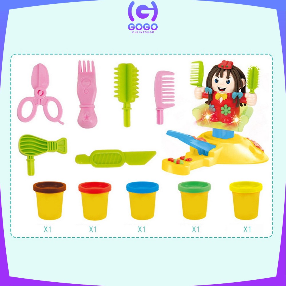 GOGO-M154 Mainan Anak Pangkas Rambut Salon Styling Club Mainan Pretend Play Barbershop Potong Rambut