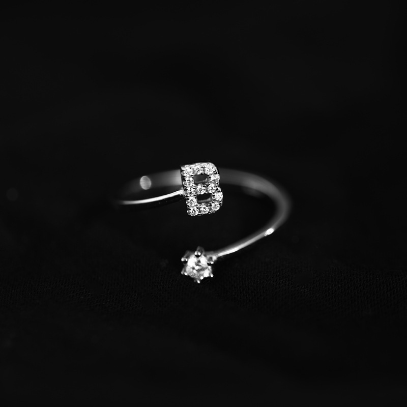 Korea Sederhana Surat Liar Berlian 26huruf Inggris Terbuka Adjustable Cincin Halo Perhiasan Gadis-8