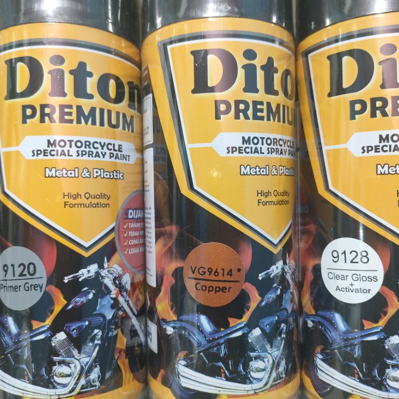 Pilok Cat Diton Premium Paket Lengkap 3 Kaleng Copper 9614 Tembaga Primer Grey 9120 Clear Gloss 9128 400cc Pilok Paketan Cat Semprot Special Spray Paint