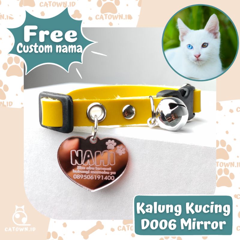 D006Mirror - Kalung Kucing Custom Nama Lucu Gratis Tulis Cetak Nama Alamat Nomor HP Unik Aksesoris Cat Collar Free Ukir Identitas Pemilik catown.id