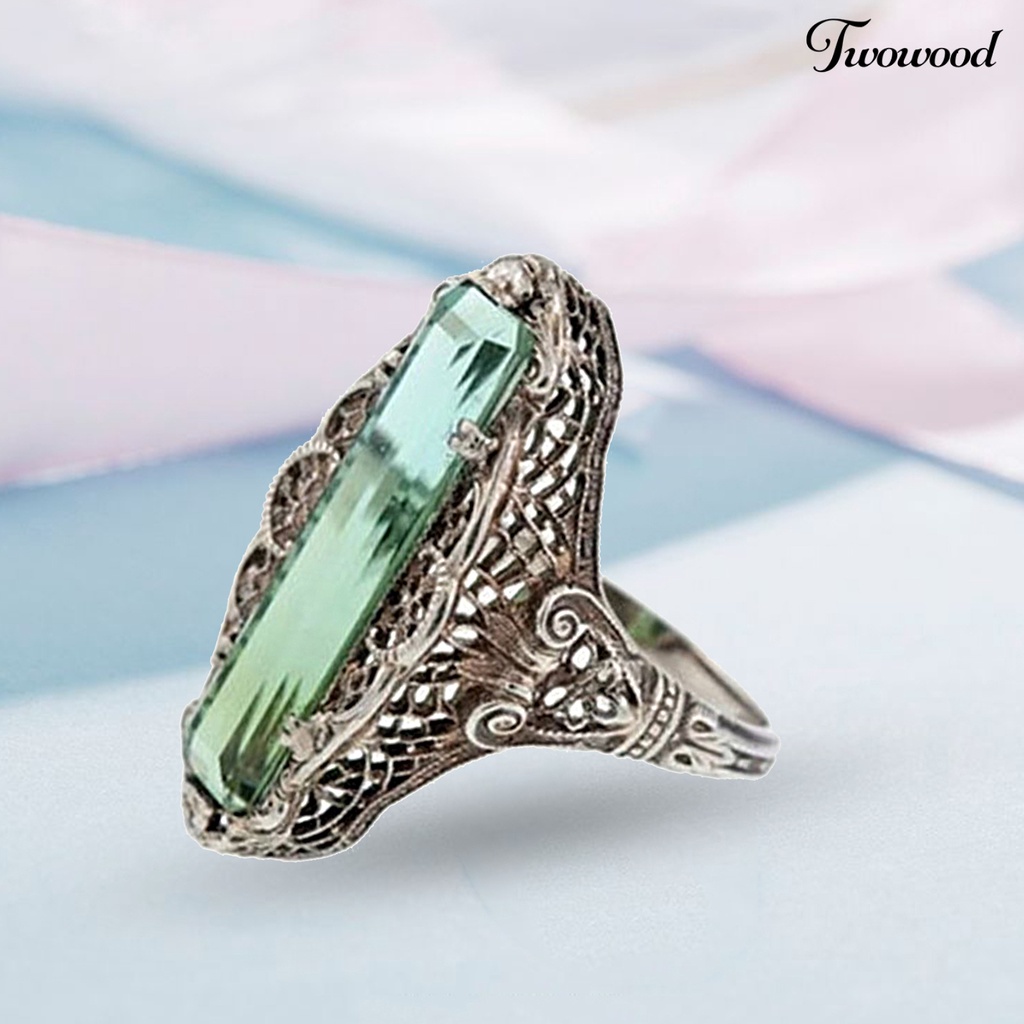 Cincin Wanita Model Hollow Out Aksen Cubic Zirconia Warna Hijau Gaya Vintage Untuk Pesta Pernikahan