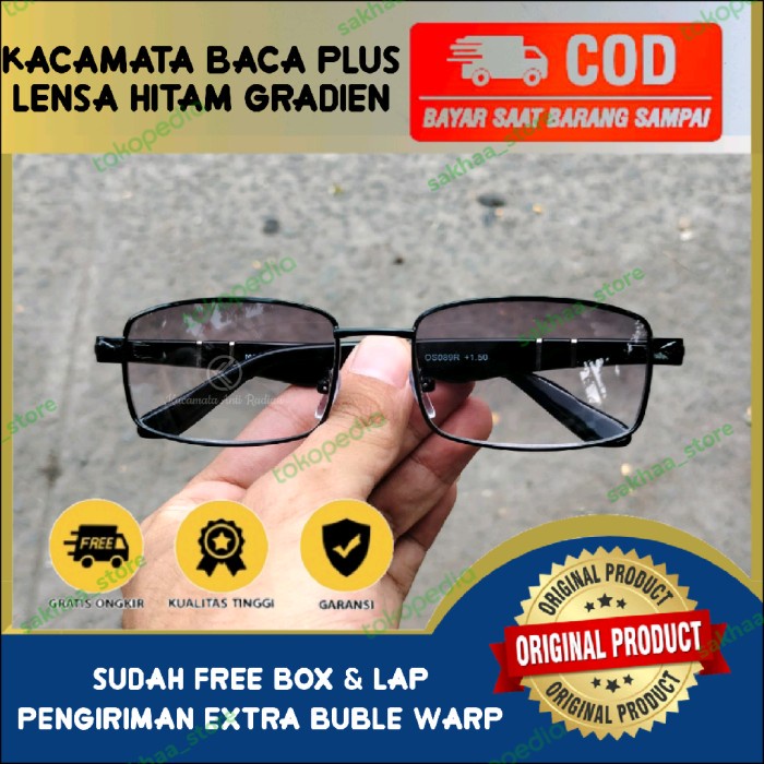 Kacamata Plus Pria 2 in 1 Bisa jalan Dan Baca Lensa Hitam Gradien Baca