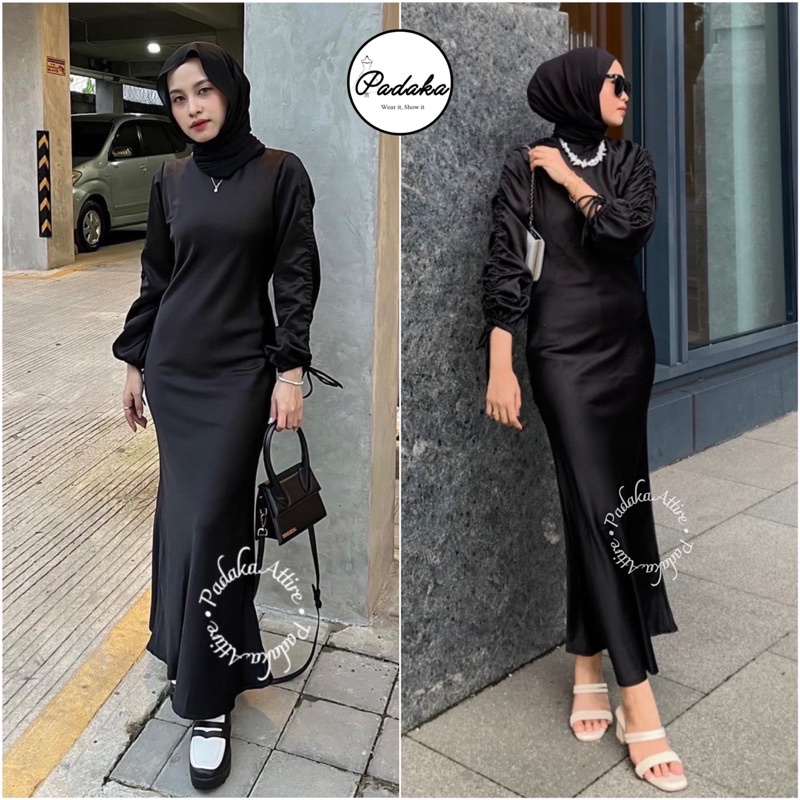 Padaka Attire - DRESS DARLA SILK SATIN - Dress kondangan - PADAKA ATTIRE Serut Lengan Slimfit Body Con Bridesmaid Kondangan Pesta Promnight Silk Maxmara