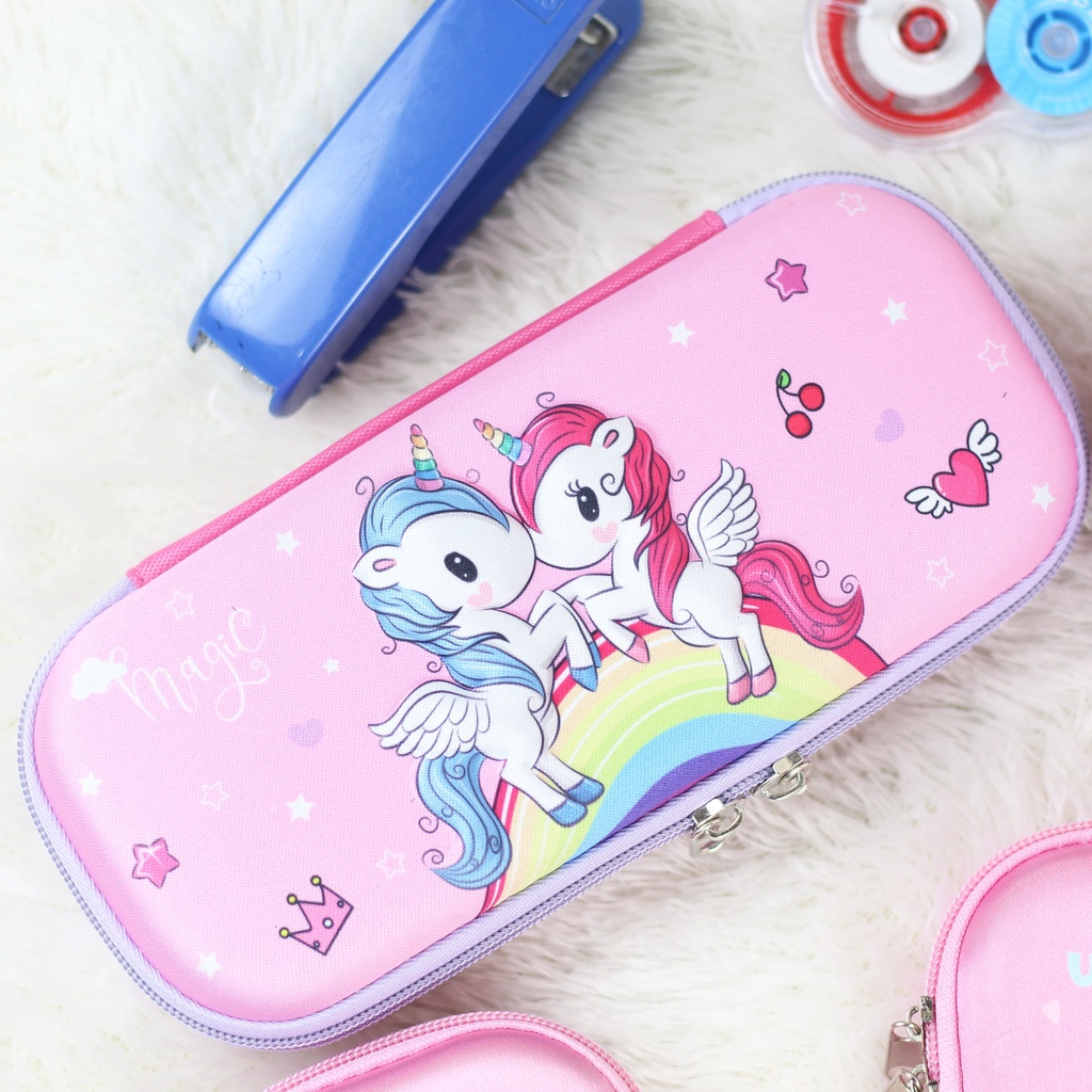 Pencil Case 3D Anak Cewek Karakter Lucu Pink Tempat Pensil Anak Perempuan TK SD Muat Banyak Bahan Tebal Import Terbaik