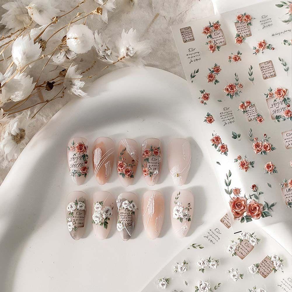 Mxbeauty Bunga Stiker Kuku Wanita Fashion Daun Maple Manikur Aksesoris Huruf Inggris Nail Art Dekorasi