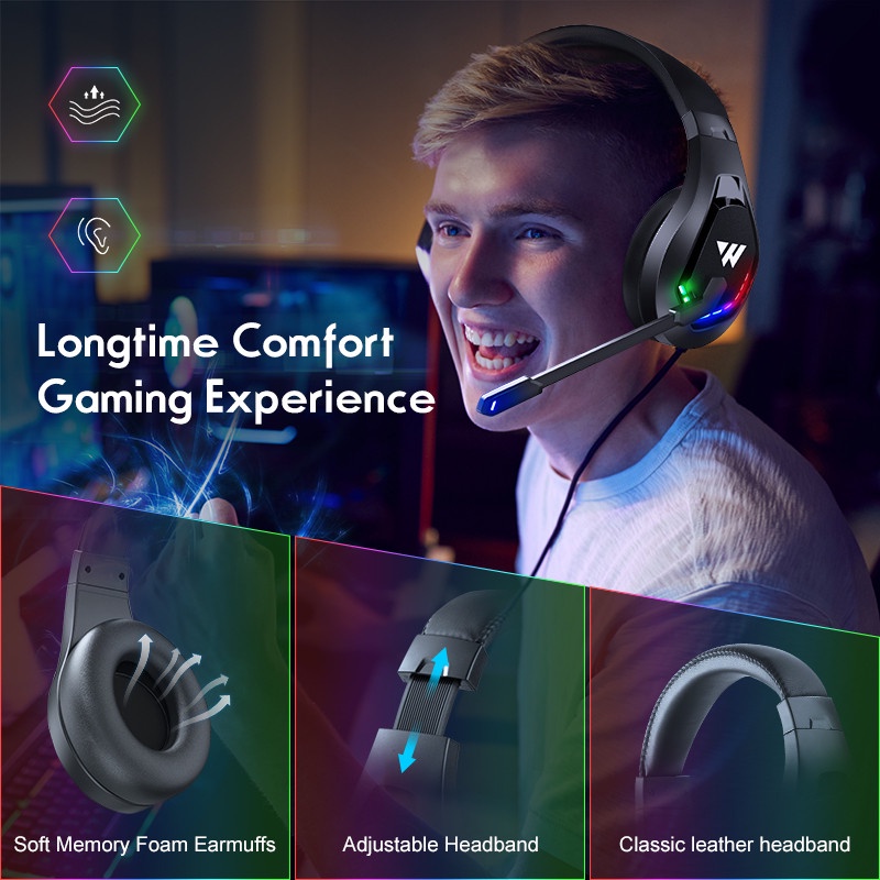 Sicibel M6 Headset Gaming Over Ear Noise Canceling Dengan Mic + Lampu LED Untuk PC / PS5 / PS4 / Xbox One / Laptop