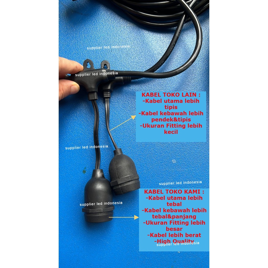 PAKET KOMPLIT FITTING LAMPU GANTUNG 10 M ( 10 FITING KABEL + 10 LAMPU FILAMEN ) SET 10 METER KABEL 10M LANGSUNG SIAP PAKAI