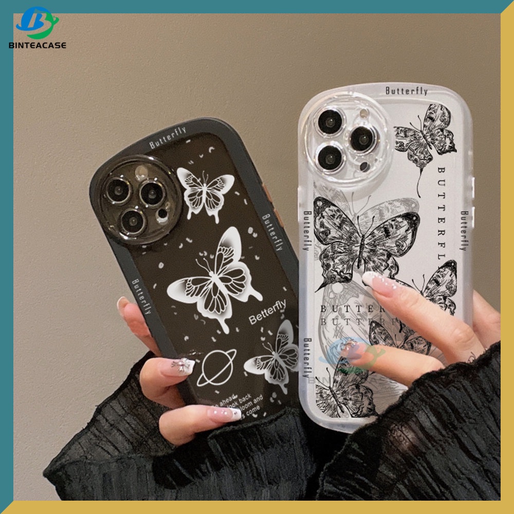 Casing TPU Realme 5 5i 6i C3 C35 C21Y C25Y C21 RealmeC11 C21 C25 C15 C12 C2 Motif Kupu-Kupu Hitam Putih