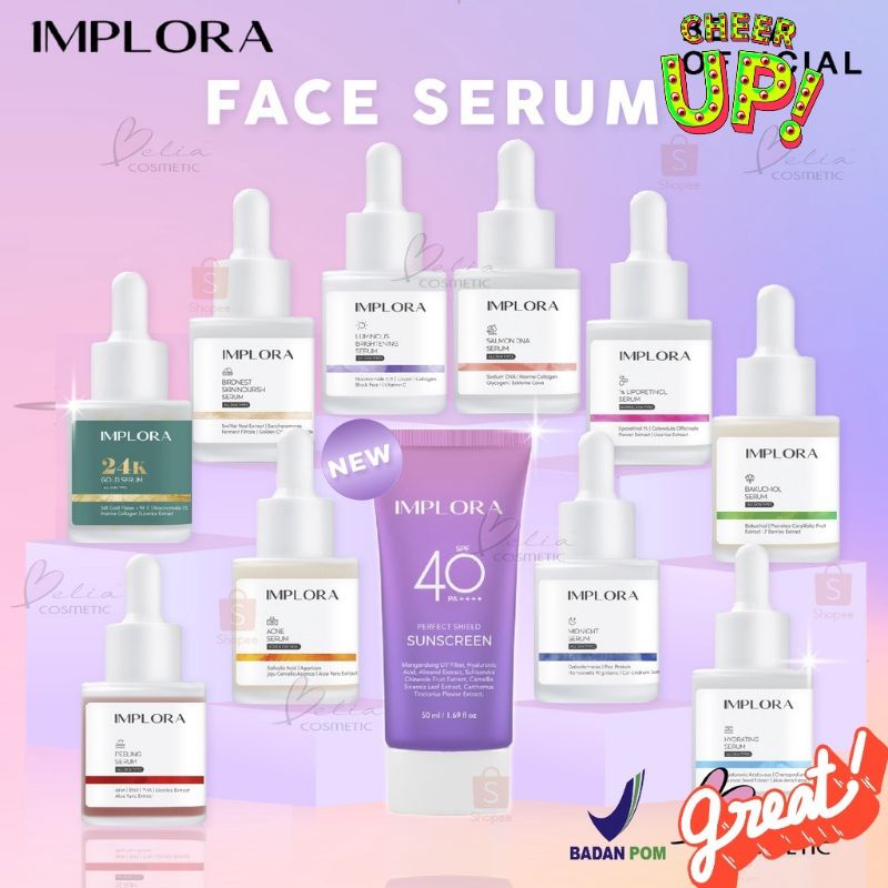 IMPLORA Face Serum | Serum Wajah | 24K Gold | Hydrating | Acne | Brightening | Peeling | Midnight Serum BPOM