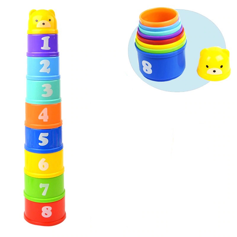 Mainan Edukasi Anak Bayi Tower Puzzle Susun Stacking Cup Cangkir Warna