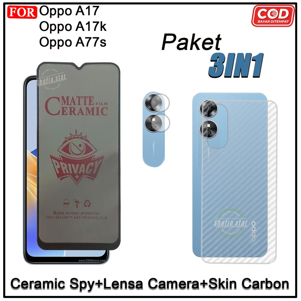 PROMO PAKET 3IN1 Tempered Glass Ceramic Privacy Matte Oppo A17 Oppo A17k Oppo A16 Oppo A15 Oppo A15s Oppo A77s A54 Anti Spy Full Cover