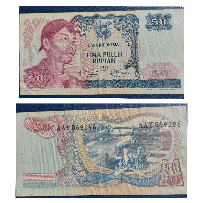 Uang Kuno Indonesia Sudirman 50 Rupiah Utuh tahun 1968 Kondisi AXF Renyah original 100%