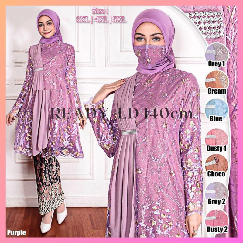 (Free Hijab) Kebaya Jumbo Ld 140 - Tunik Brukat Selendang Jumbo - Dress Pesta Jumbo - Kebaya Big Siz
