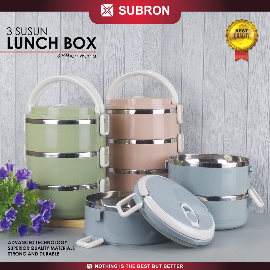 Lunch Box Tempat Bekal Makanan Warna Polos 3 Susun - SUBRON