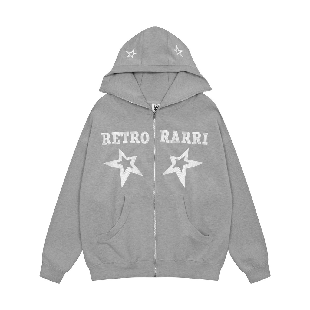 American Retro Street Niche Huruf Bintang Pasangan Berkerudung Fleece Sweater Turtleneck Jaket Pria dan Wanita Longgar Hoodies