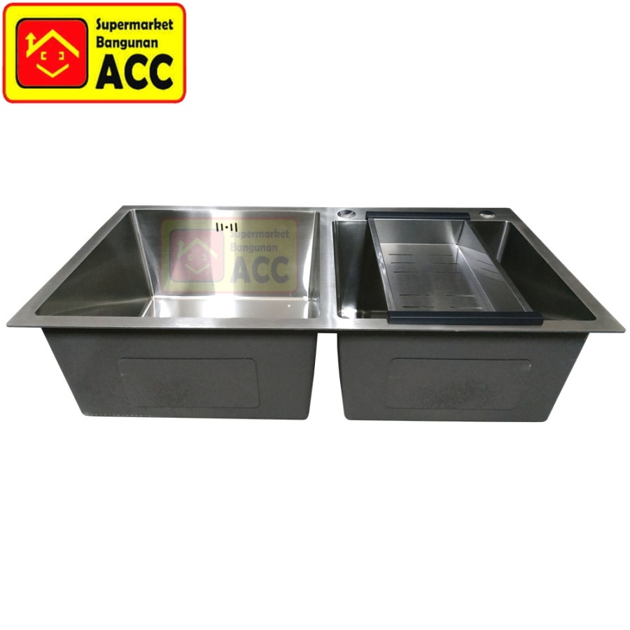Bak Cuci Piring 2 Lubang Stainless & Hitam 8245 Kitchen Sink 2 Lubang Stainless & Hitam 8245