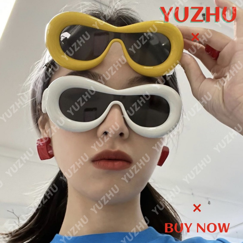 (YUZHU) Y2k Kacamata Hitam Model One Piece Frame Bulat Oversized Warna Permen Untuk Wanita