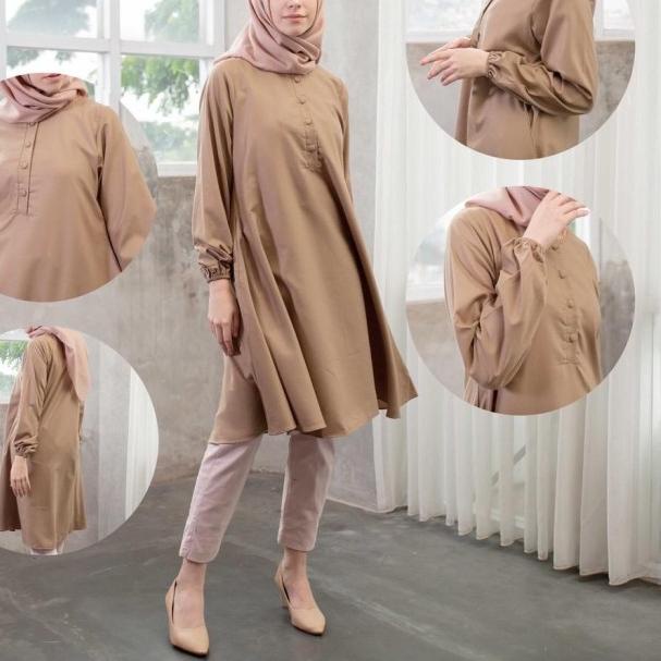 baju Tunik Remaja polos putih Long Tunik Tunik Rayon Fathin basic - mocca, M
