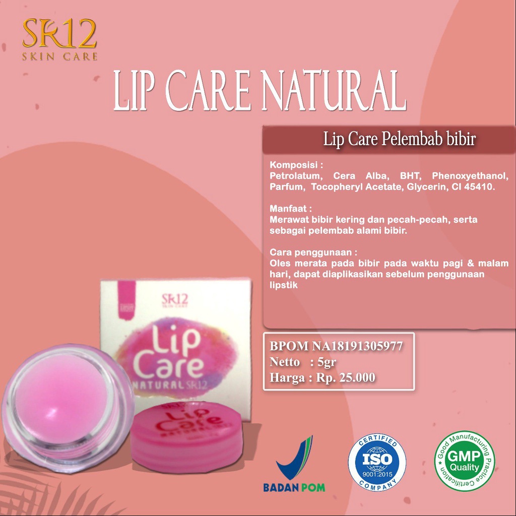 Lip Care SR12 Natural Perawatan Pelembab Bibir Pecah Pecah Hitam Gelap Melembabkan Bibir Kering Natural Tanpa Warna