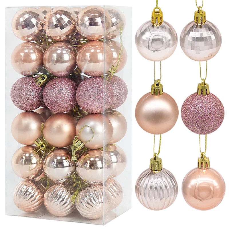 36pcs / Kotak Ornamen Bola Gantung Bahan Plastik Warna-Warni Untuk Dekorasi Pohon Natal