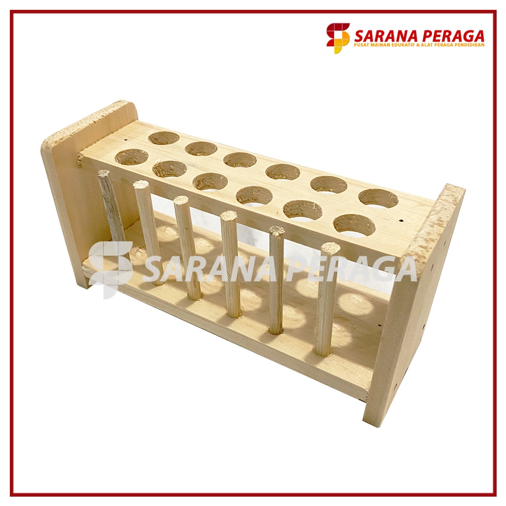 SaranaPeraga - Rak Tabung Reaksi Kayu - Alat Peraga Laboratorium Kimia