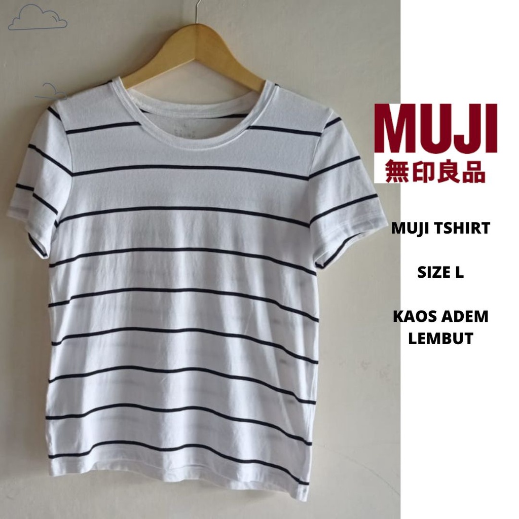 kaos muji stripe b/w putih hitam tshirt