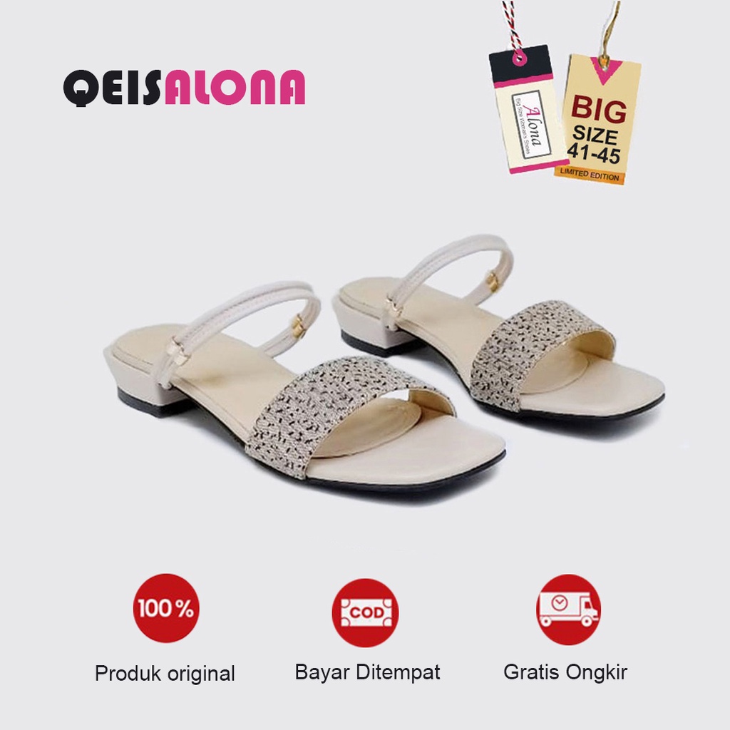 Big Size / Sendal Heels Wanita Strap Motip Ukuran Besar Jumbo 41,42,43,44,45 Sendal Pesta