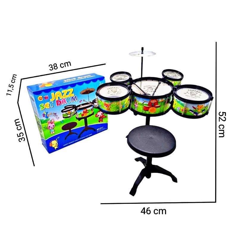 SH 1235 LITTLE JAZZ DRUM SET 6 IN 1 PLUS TEMPAT DUDUK / MAINAN DRUM JAZZ SET ANAK UKURAN BESAR