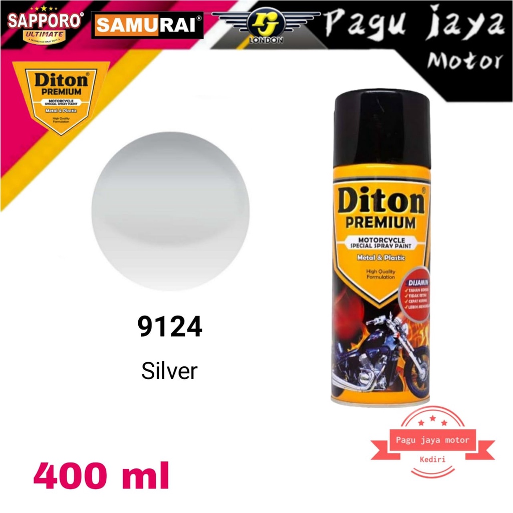 DITON PREMIUM 9124 SILVER 400ml Cat semprot spray paint pilox pilok untuk body motor mobil besi kayu plastik