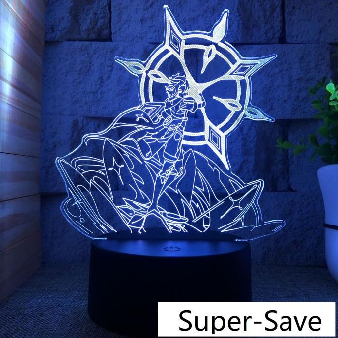 GENSHIN IMPACT Standee acrylic lampu LED 7 warna