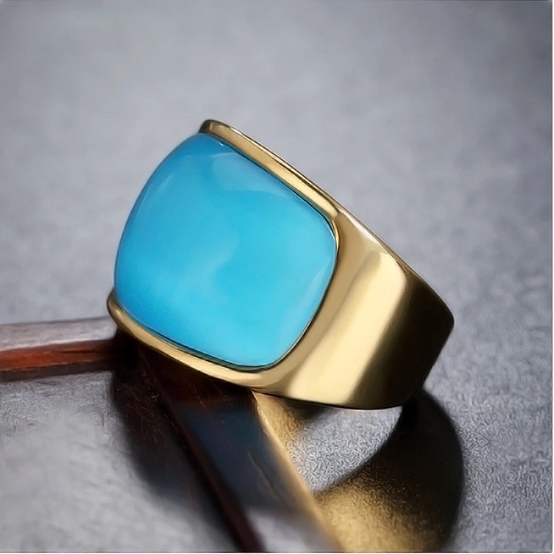 Cincin Opal Sky Blue Cat Eye Ring Gold Titanium Anti Karat Tahan Luntur