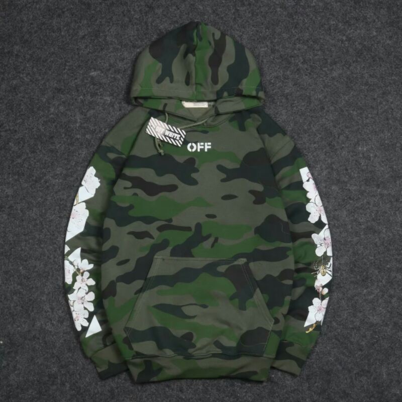 Hoodie zipper off white rose flower