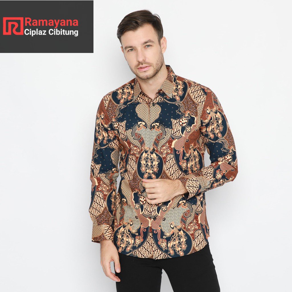 Platini Kemeja Batik Pria Lengan Panjang Katun coklat 460508 / Ramayana Cibitung