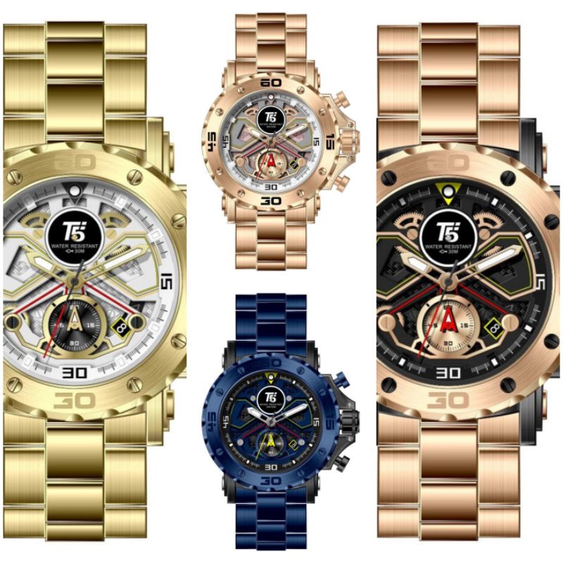 (Bisa COD) Jam Tangan Analog Pria T5 H 3954G Chronograph Aktif Free Box