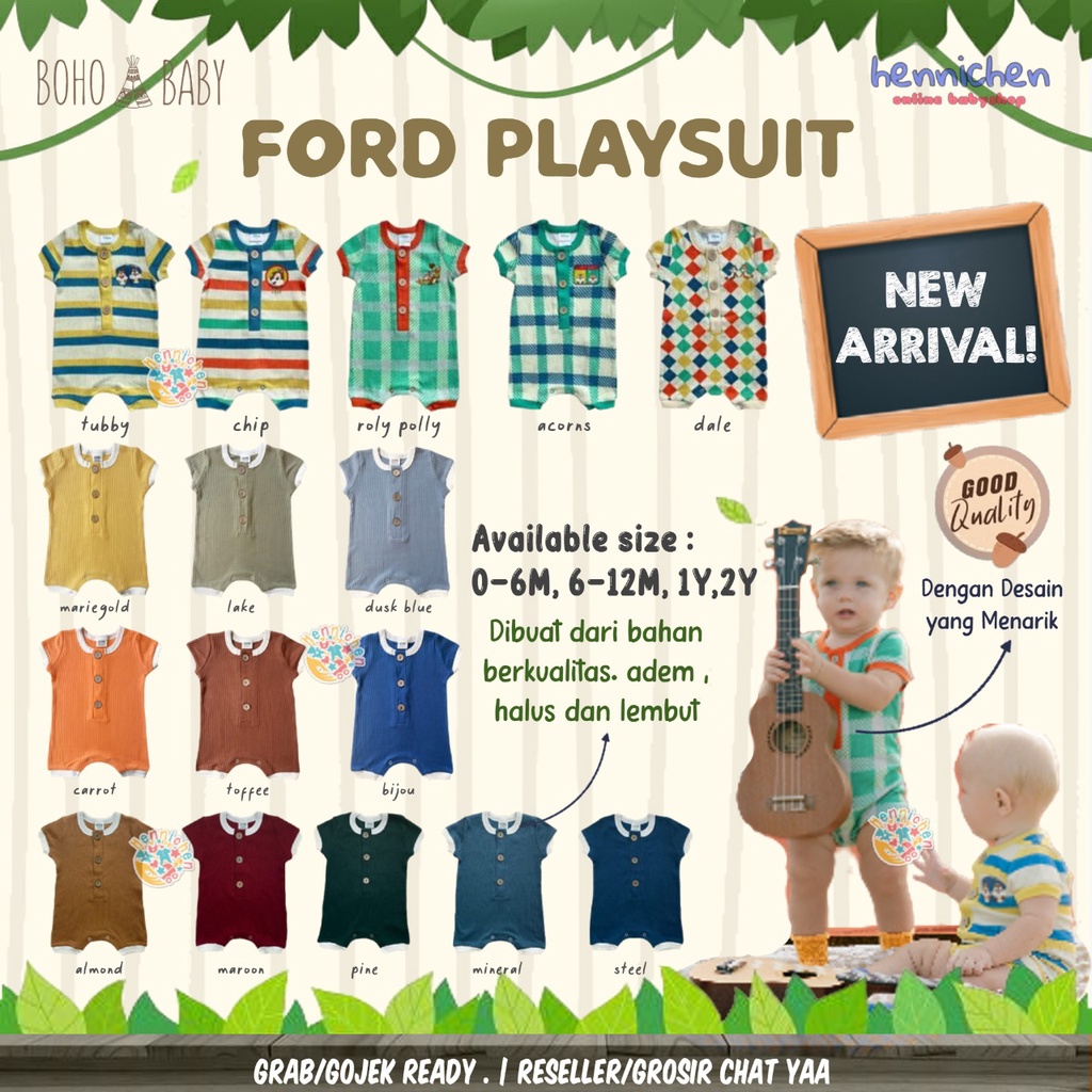 Bohopanna Ford / Benjamin Playsuit 0-2Y Shortsleeves Playsuit / Romper Rib Bayi / Romper Reeb Anak