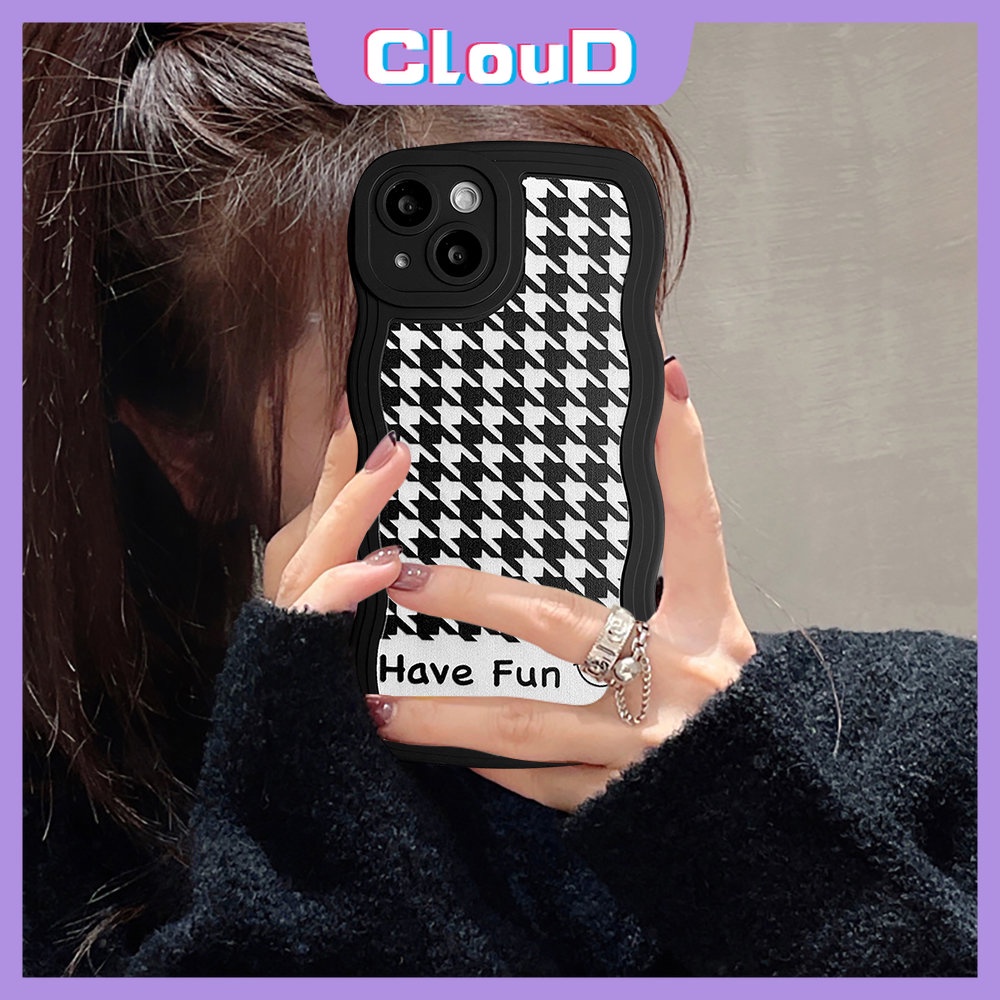 Casing Cute Smiley Soft Tpu Case Redmi Note11 11s 9pro 9s 10s 10 Note 11 10 Pro Max Plus Note8 Note9 Redmi A1 9 10 9T 10A 10C 9A 9C NFC Motif Houndstooth Wavy Edge Black Cover