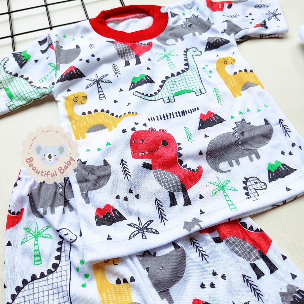 Baby.ou - Setelan Baju Bayi Lengan Pendek Celana Pendek SNI 3-12 Bulan Motif Dinosaurus / Setelan Harian Bayi Kazuka / Baju Bayi Pendek / Setelan Pendek Bayi