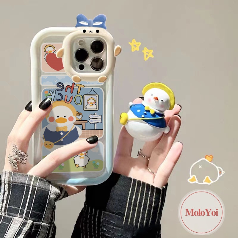 Soft Case Desain Kartun Bebek Monster 3D Untuk iPhone 11 12 14 13 Pro MAX 7 14 6 6s 8 Plus XR X XS MAX SE 2020