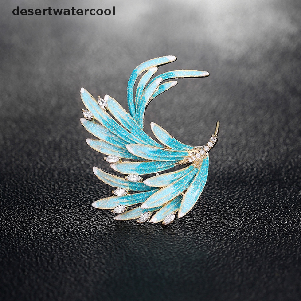 Bros Pin Enamel Bentuk Ekor Phoenix Aksen Kristal Untuk Wanita