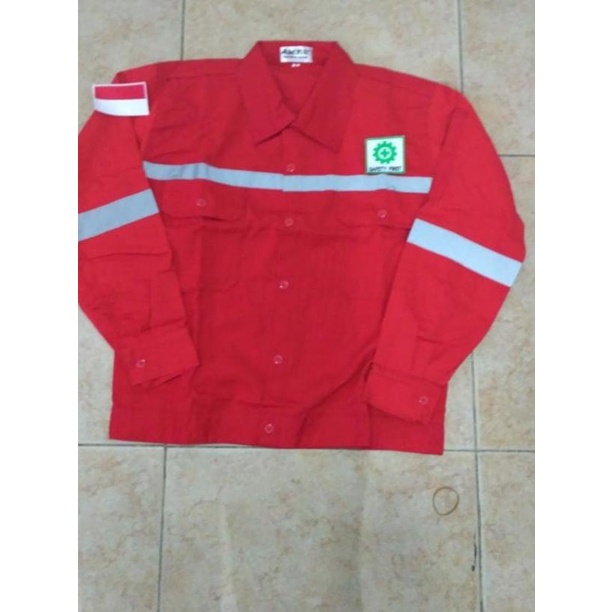 Baju safety atasan lengan panjang+logo k3 dan merah putih