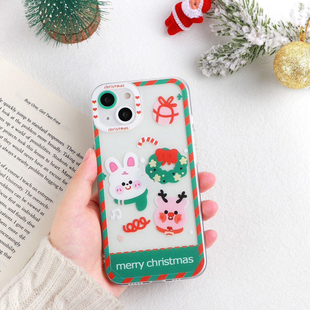 Soft Case Silikon TPU Transparan Shockproof Motif Natal Untuk IPhone 11 14 13 12 Pro XS MAX XR X 6S 7 8 Plus Mini