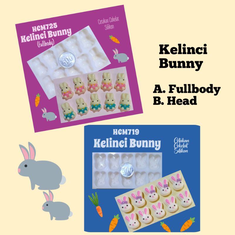 Cetakan Kelinci Bunny (head & fullbody) Cetakan cokelat sulikon Fiina de choco