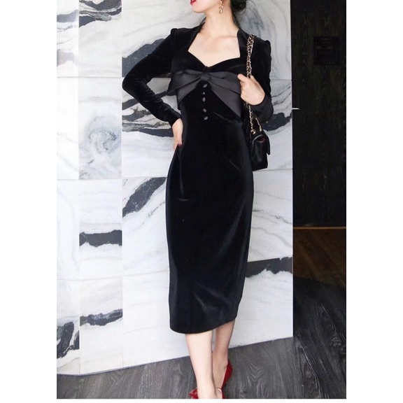 [Premium Series] LBD Velvet Dress Import Premium ( Dress Pesta Beludru Hitam )