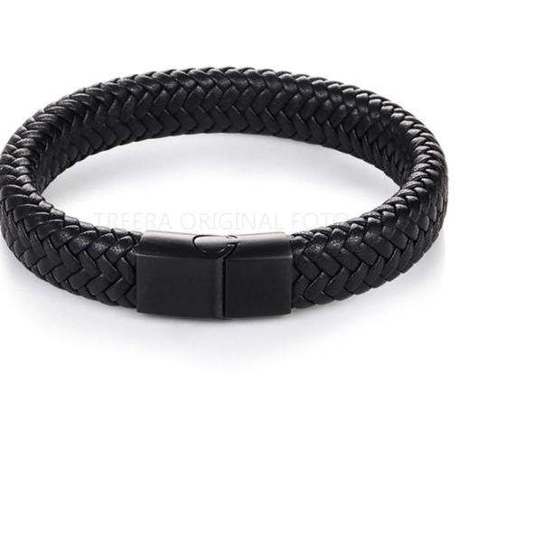 Gelang Kulit Pria Hitam Keren - 21cm