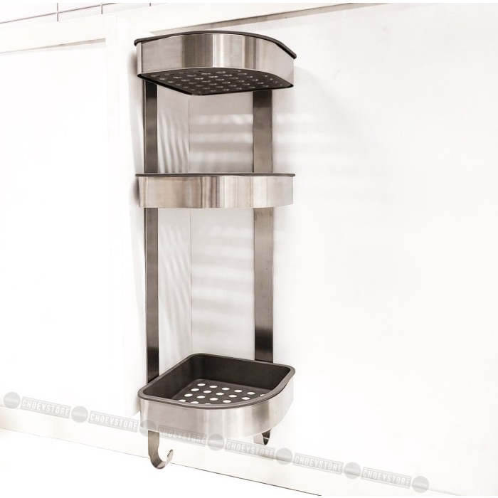 Rak Rak Sudut Kamar Mandi Stainless Tempat Sabun Rak Dinding 3 Susun