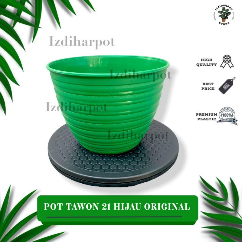 POT BUNGA TANAMAN MOTIF TAWON HIJAU 21CM BUDI JAYA - ORIGINAL 21 HIJAU